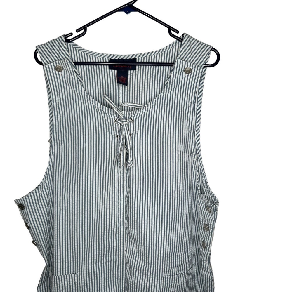Denim & Co. Women's Plus 1X Blue and White Striped SHORTALLS w/Pockets Overalls - Picture 2 of 4